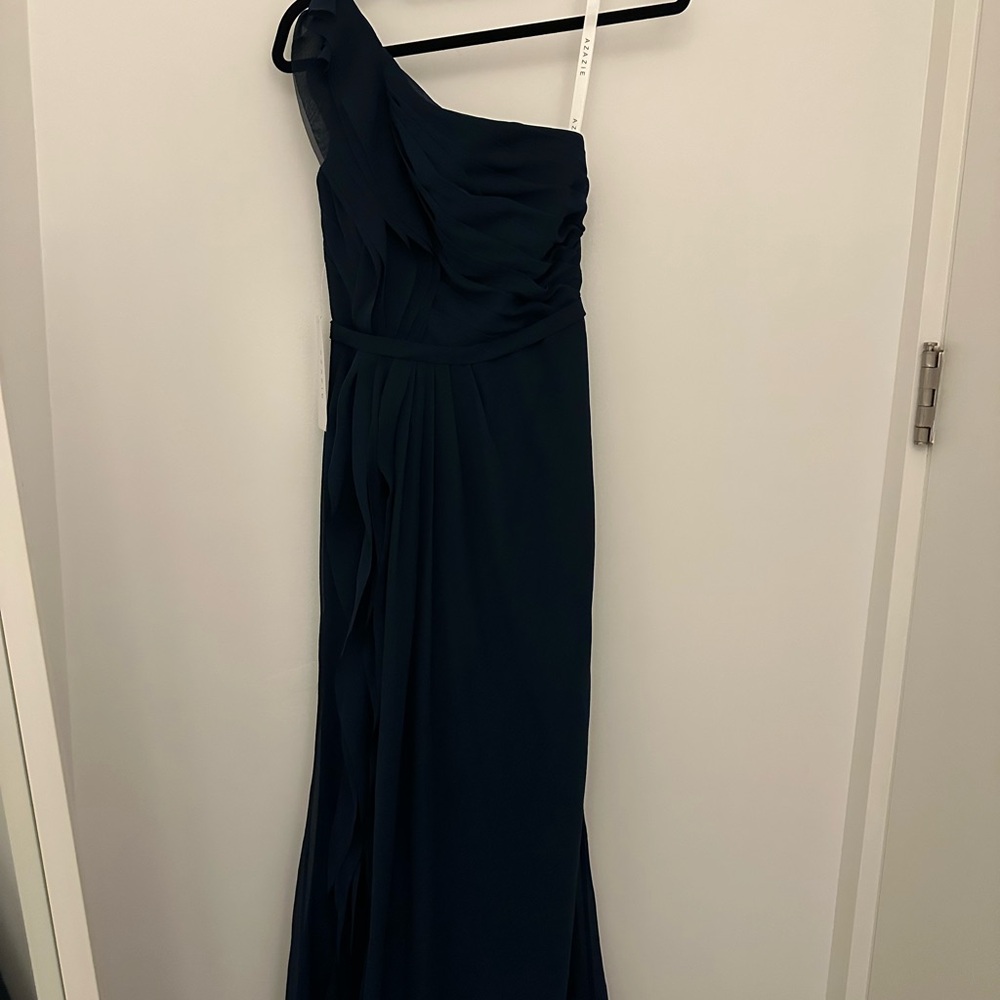 Azazie One-Shoulder Dress in Deep Blue